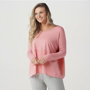 AnyBody Cozy Knit Oversized Long Sleeve Top w/ Satin Trim-Rose-Medium-A367657